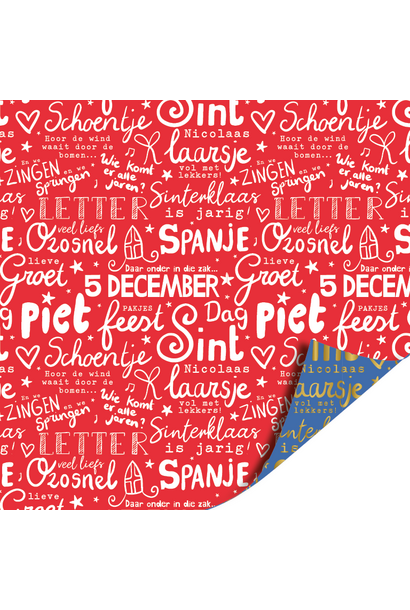 Inpakken - cadeaupapier sinterklaas 200x70cm letter pret rood