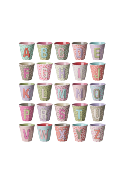 melamine beker alfabet bloemen roze
