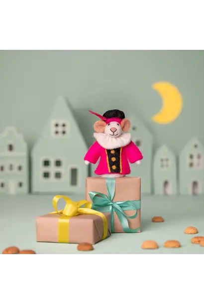 vilten vingerpopje piet muis 12cm - fuchsia