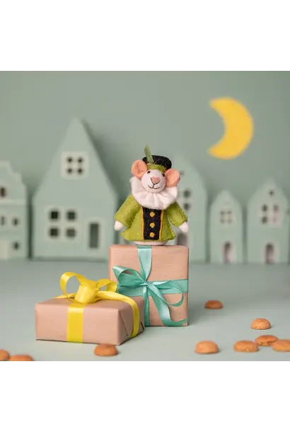 vilten vingerpopje piet muis 12cm - groen