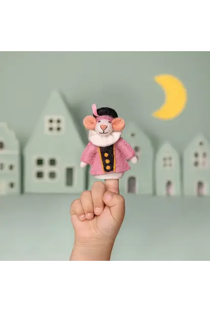 vilten vingerpopje piet muis 12cm - lichtroze