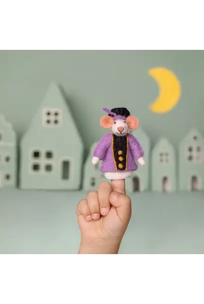 vilten vingerpopje piet muis 12cm - lila
