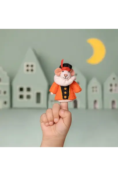 vilten vingerpopje piet muis 12cm - oranje