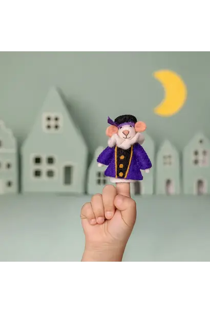 vilten vingerpopje piet muis 12cm - paars