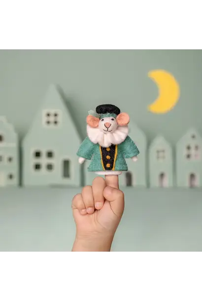 vilten vingerpopje piet muis 12cm turquoise