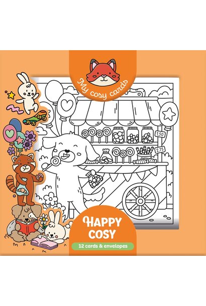 Kaarten om zelf in te kleuren - happy cosy
