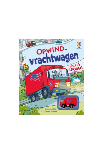 Boek met opwindvrachtwagen