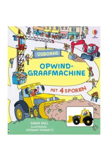 Boek met opwind graafmachine