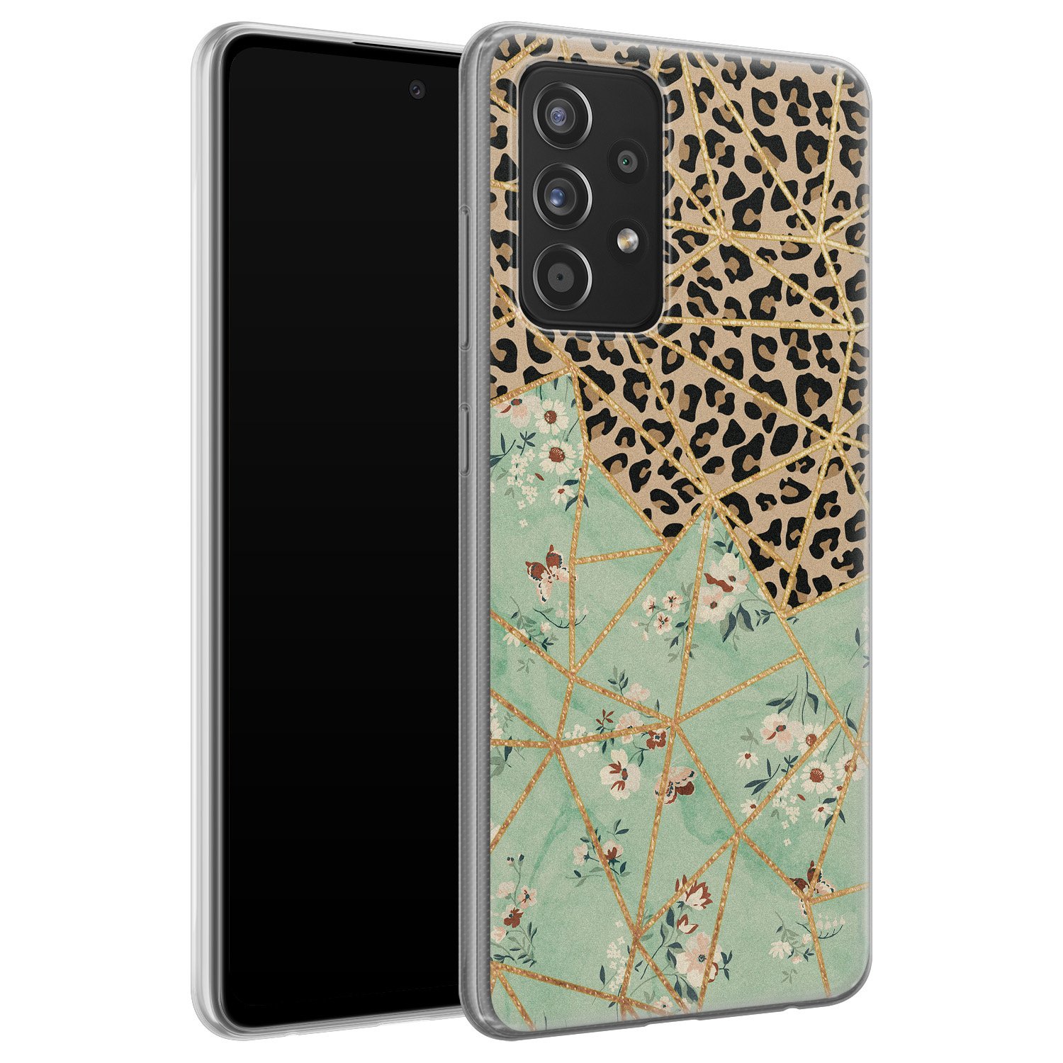 Leuke Telefoonhoesjes Samsung Galaxy A72 siliconen hoesje - Luipaard flower print