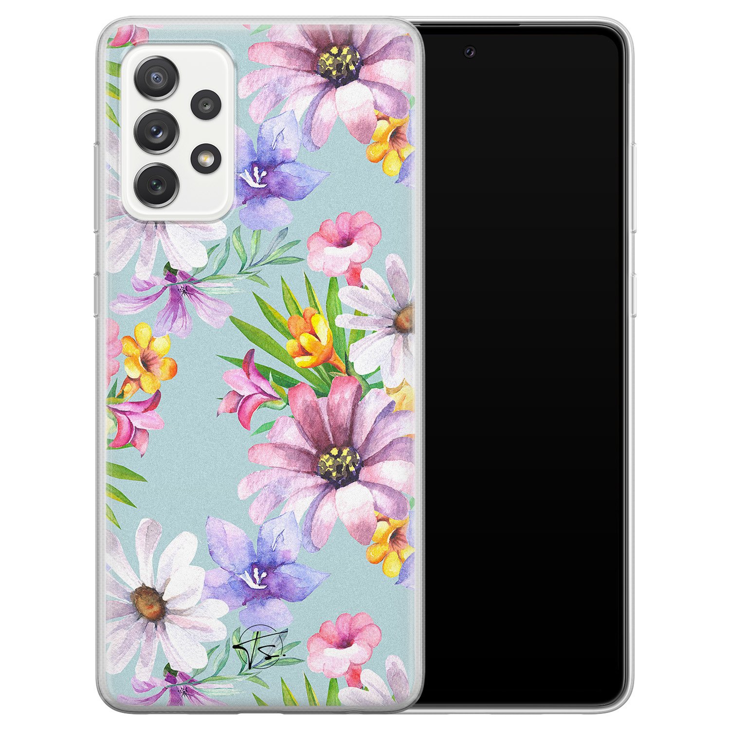 Telefoonhoesje Store Samsung Galaxy A72 siliconen hoesje - Mint bloemen