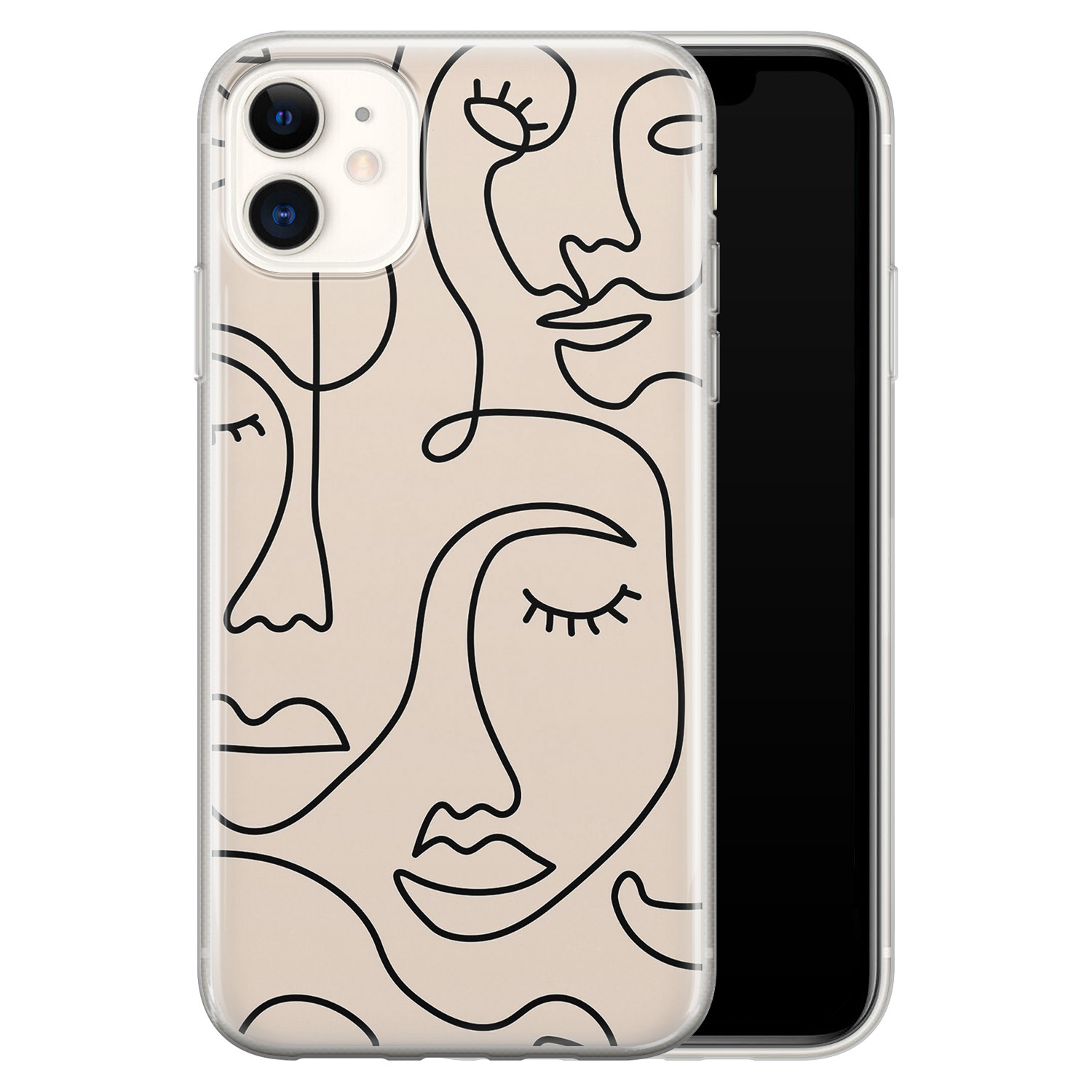 Zes Kennis maken wenkbrauw iPhone 11 siliconen hoesje - Abstract gezicht lijnen - Telefoonhoesje Store