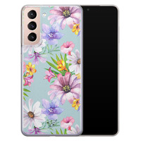 Telefoonhoesje Store Samsung Galaxy S21 siliconen hoesje - Mint bloemen