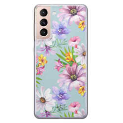 Telefoonhoesje Store Samsung Galaxy S21 Plus siliconen hoesje - Mint bloemen