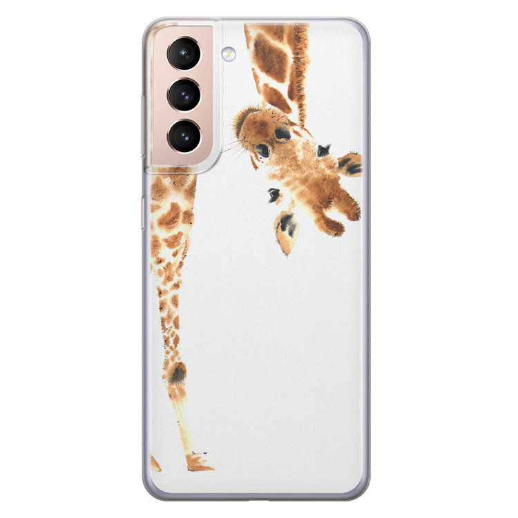 Leuke Telefoonhoesjes Samsung Galaxy S21 Plus siliconen hoesje - Giraffe peekaboo