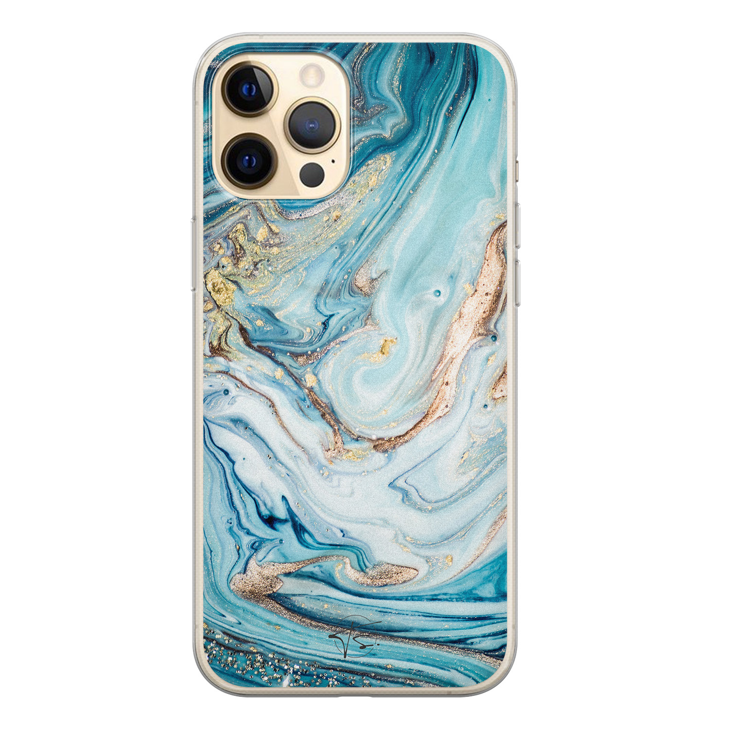 analoog Patois Tahiti iPhone 12 siliconen hoesje - Marmer blauw goud - Telefoonhoesje Store