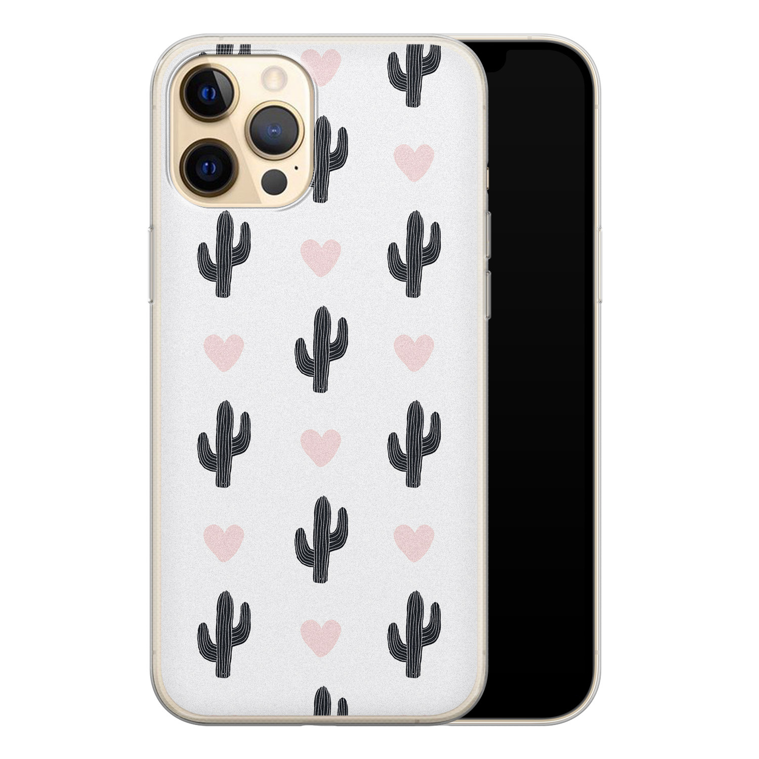 Leuke Telefoonhoesjes iPhone 12 siliconen hoesje - Cactus hartjes