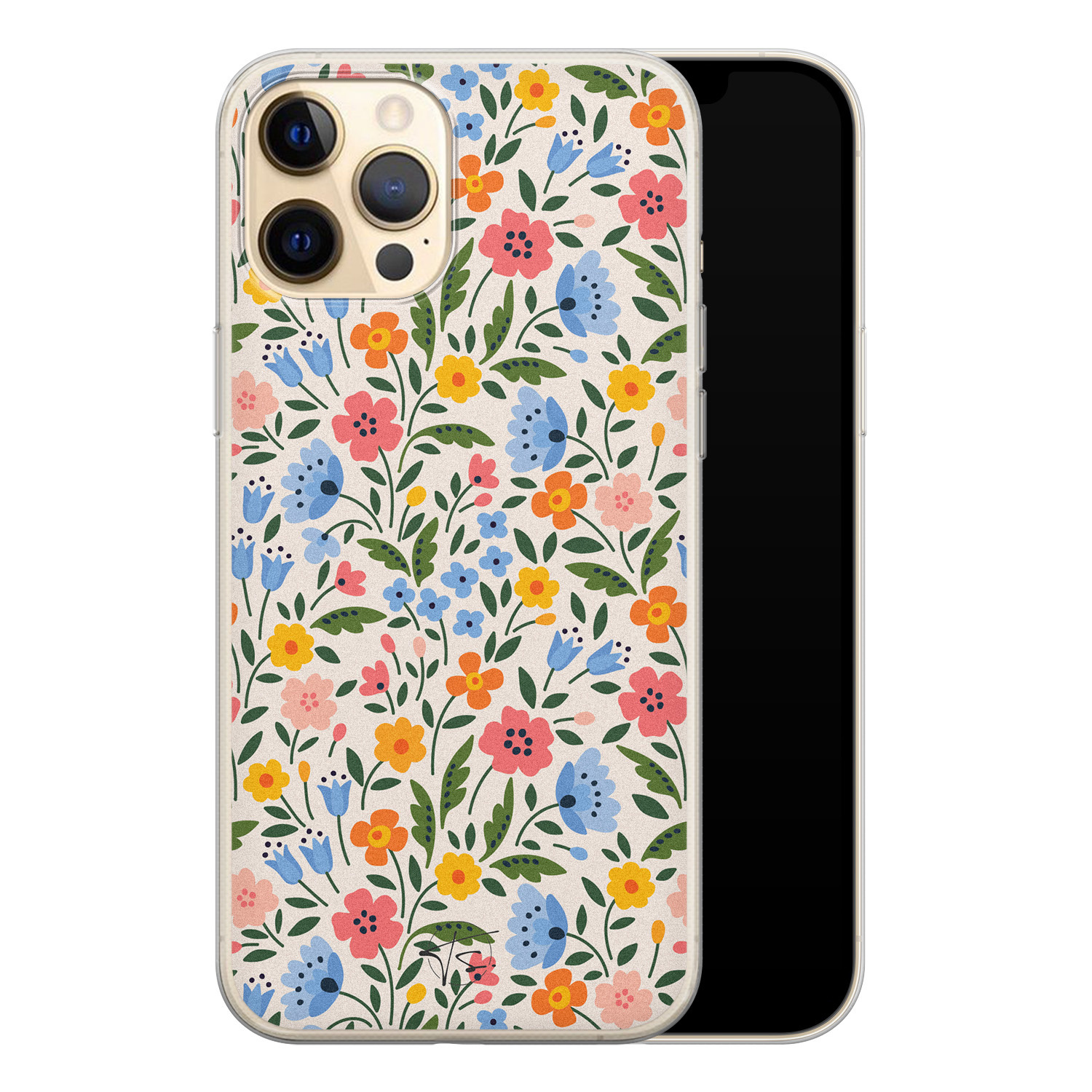 Telefoonhoesje Store iPhone 12 Pro siliconen hoesje - Romantische bloemen