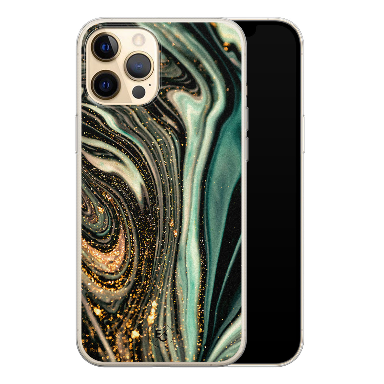 ELLECHIQ iPhone 12 Pro siliconen hoesje - Marble Khaki Swirl