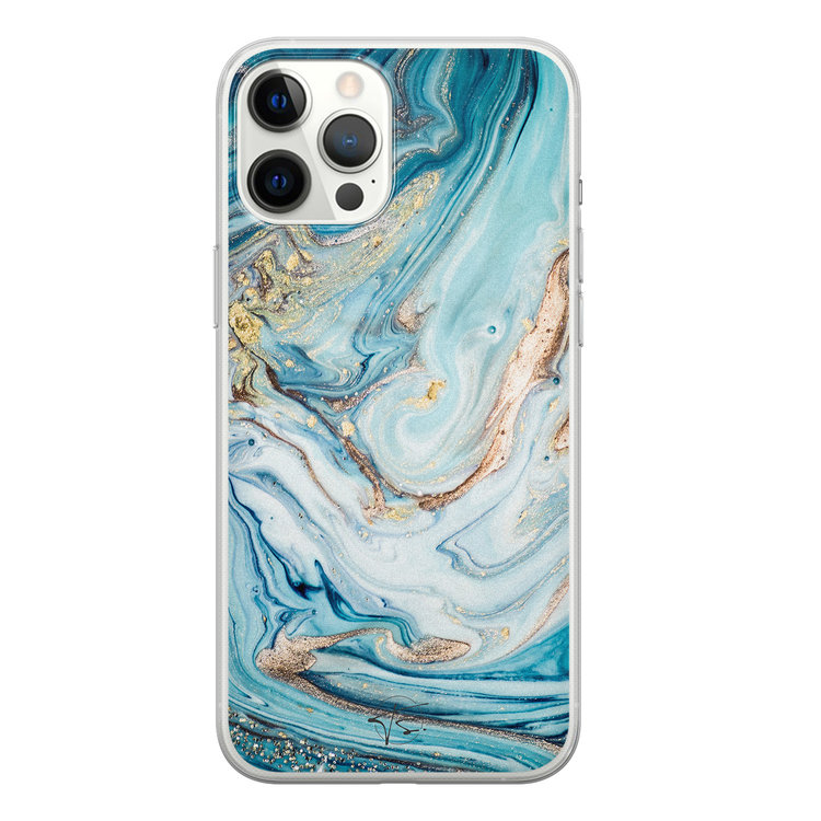 Telefoonhoesje Store iPhone 12 Pro Max siliconen hoesje - Marmer blauw goud