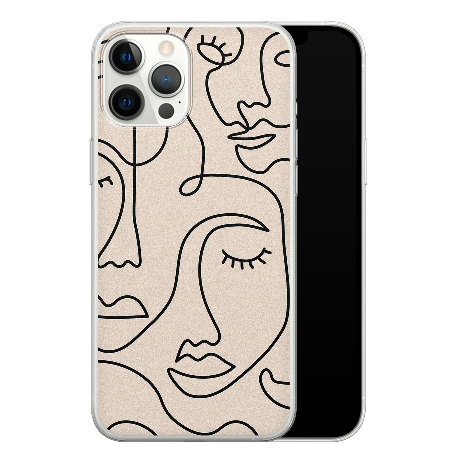 Leuke Telefoonhoesjes iPhone 12 Pro Max siliconen hoesje - Abstract face line