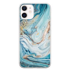 Telefoonhoesje Store iPhone 12 mini siliconen hoesje - Marmer blauw goud