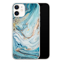 Telefoonhoesje Store iPhone 12 mini siliconen hoesje - Marmer blauw goud
