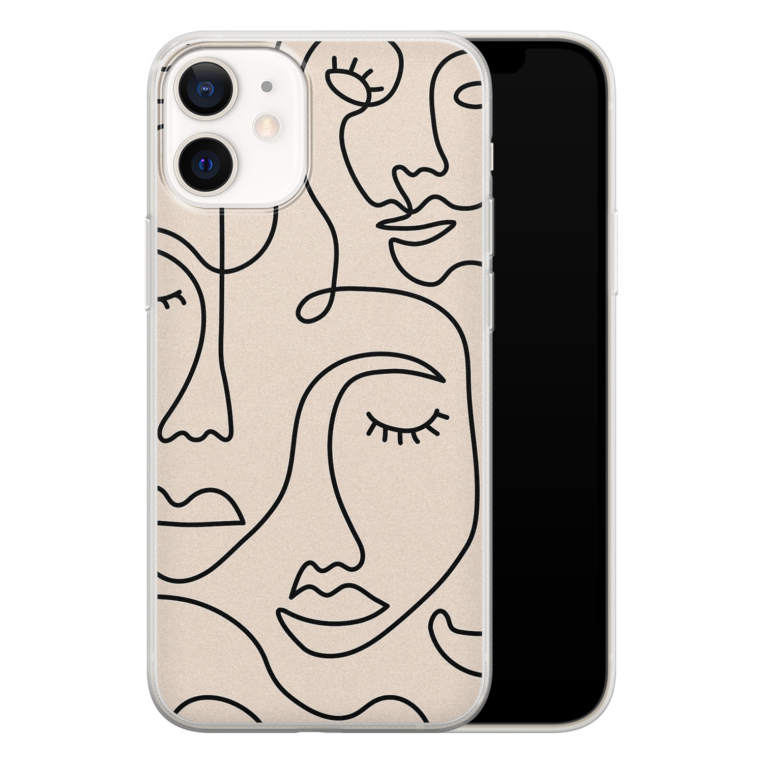 Leuke Telefoonhoesjes iPhone 12 mini siliconen hoesje - Abstract face line