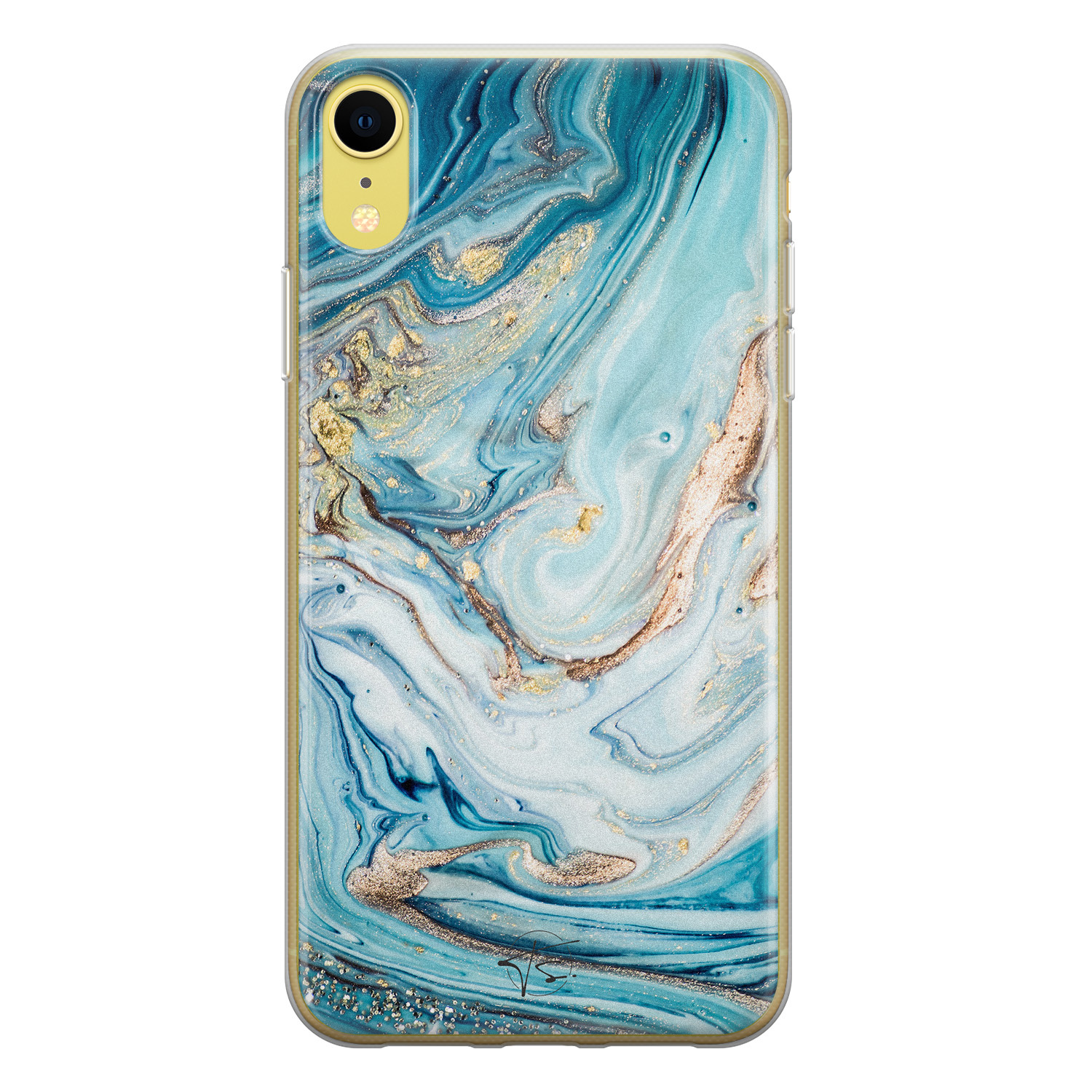 Telefoonhoesje Store iPhone XR siliconen hoesje - Marmer blauw goud