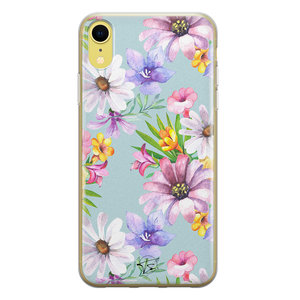 Telefoonhoesje Store iPhone XR siliconen hoesje - Mint bloemen