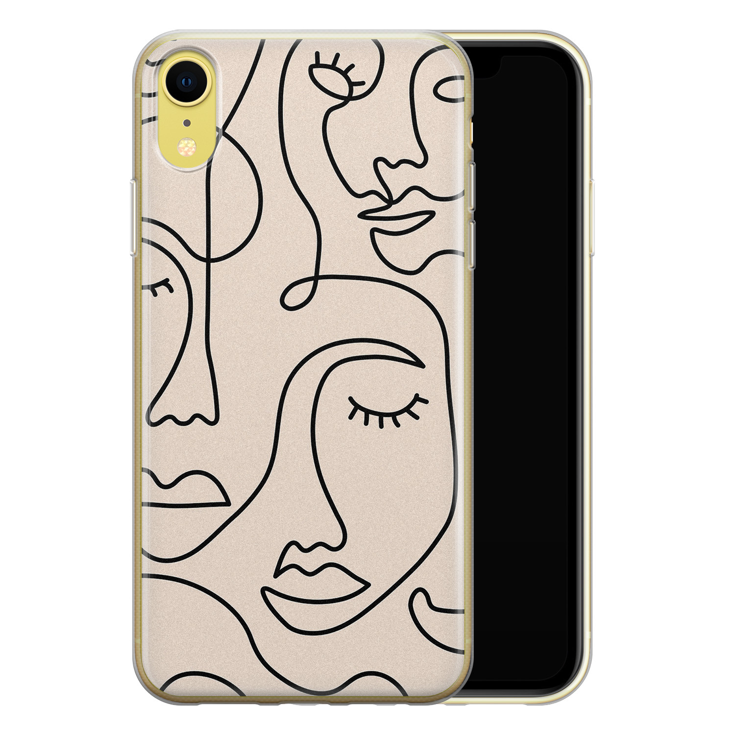 Leuke Telefoonhoesjes iPhone XR siliconen hoesje - Abstract face line