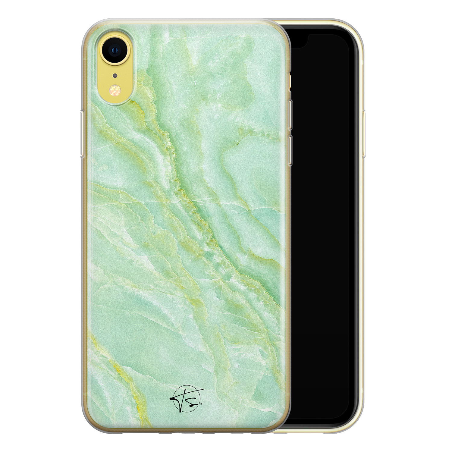 Telefoonhoesje Store iPhone XR siliconen hoesje - Marmer Limegroen