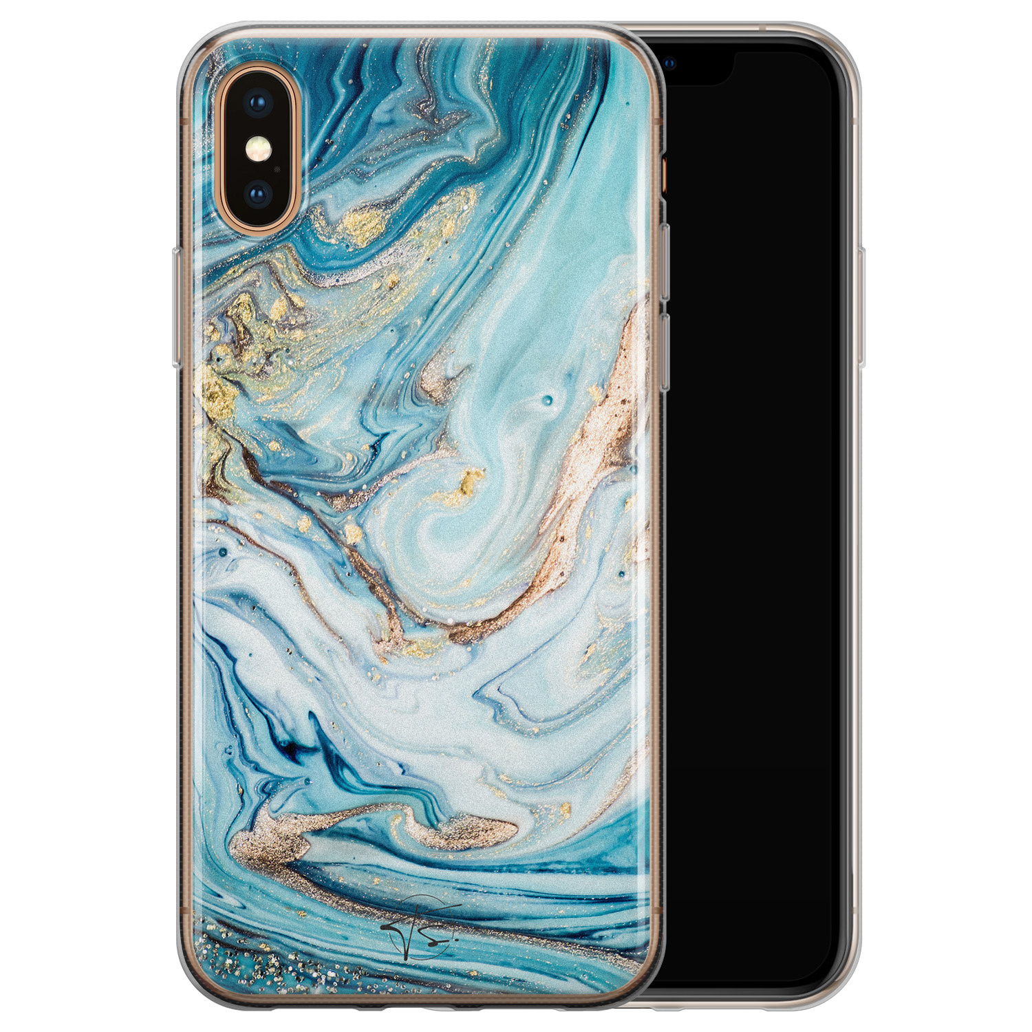 Telefoonhoesje Store iPhone X/XS siliconen hoesje - Marmer blauw goud