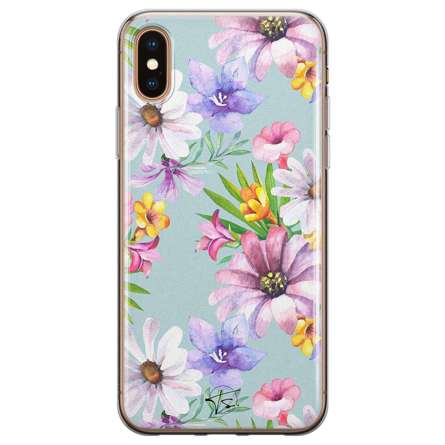 Telefoonhoesje Store iPhone X/XS siliconen hoesje - Mint bloemen