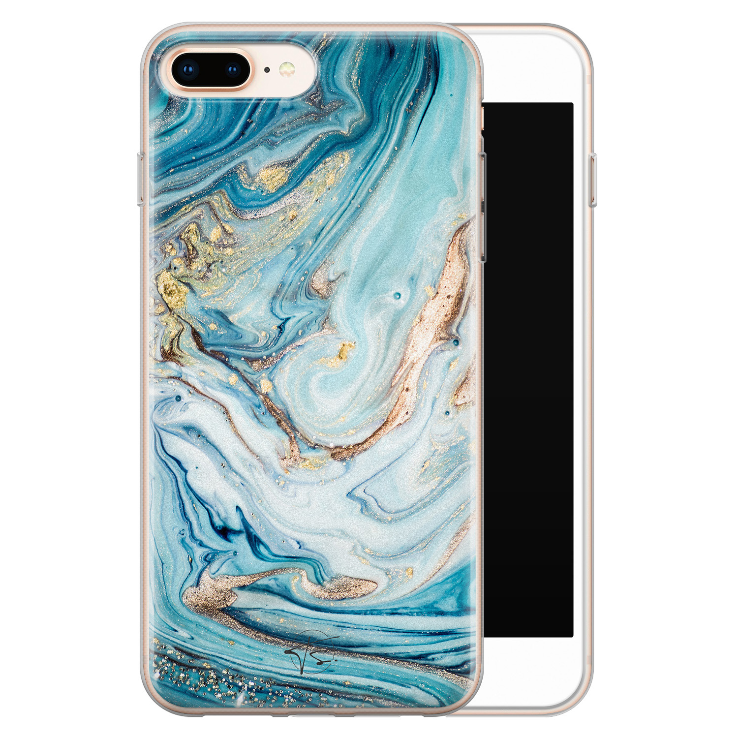 Telefoonhoesje Store iPhone 8 Plus/7 Plus siliconen hoesje - Marmer blauw goud