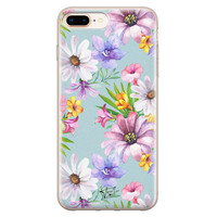 Telefoonhoesje Store iPhone 8 Plus/7 Plus siliconen hoesje - Mint bloemen