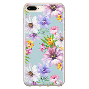 Telefoonhoesje Store iPhone 8 Plus/7 Plus siliconen hoesje - Mint bloemen
