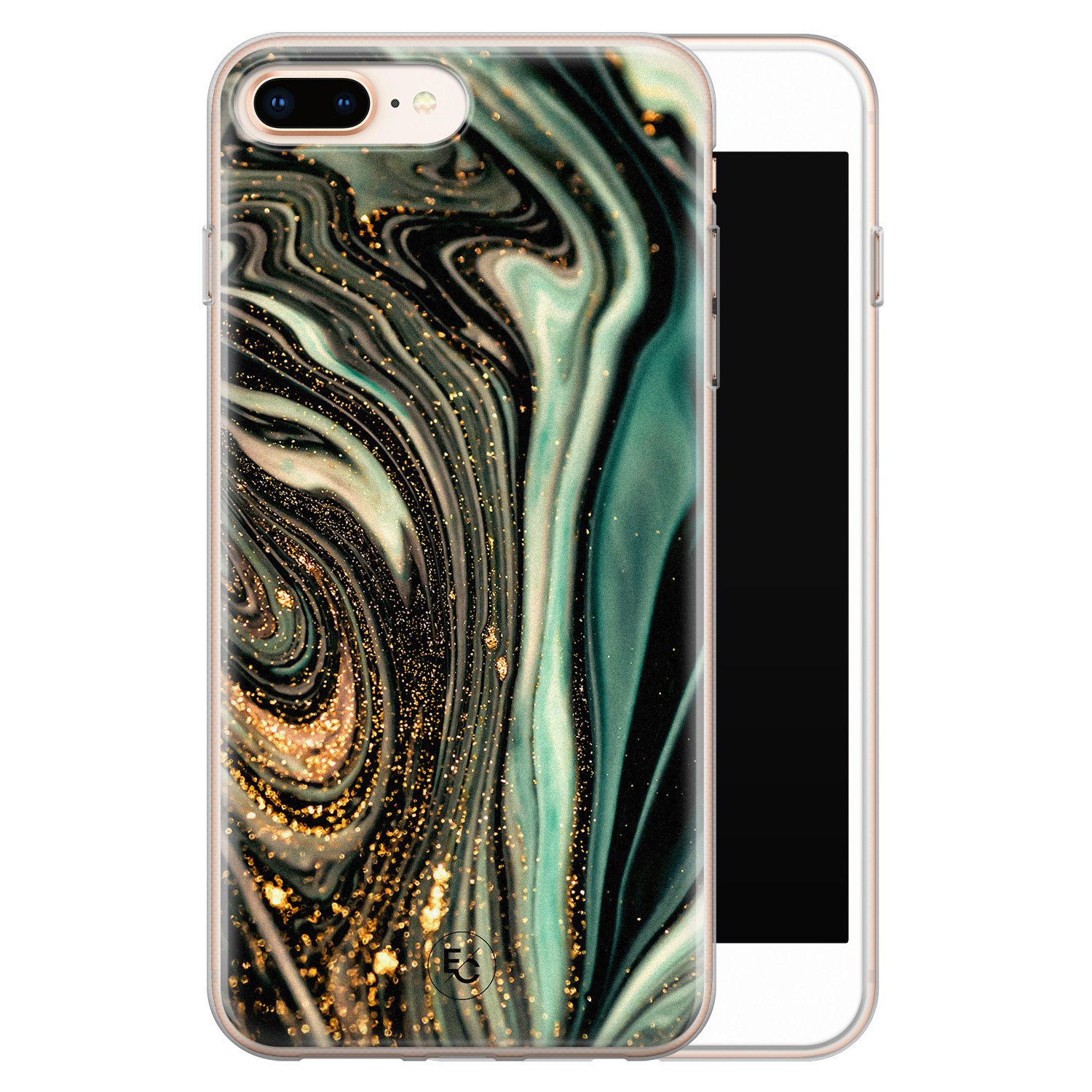 ELLECHIQ iPhone 8 Plus/7 Plus siliconen hoesje - Marble Khaki Swirl