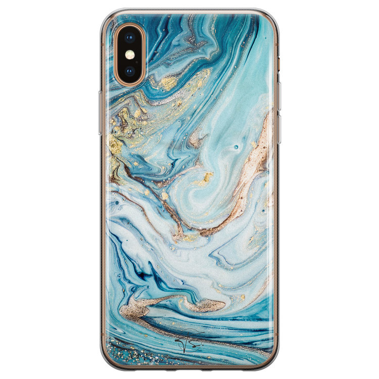 Telefoonhoesje Store iPhone XS Max siliconen hoesje - Marmer blauw goud