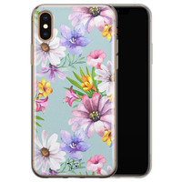 Telefoonhoesje Store iPhone XS Max siliconen hoesje - Mint bloemen