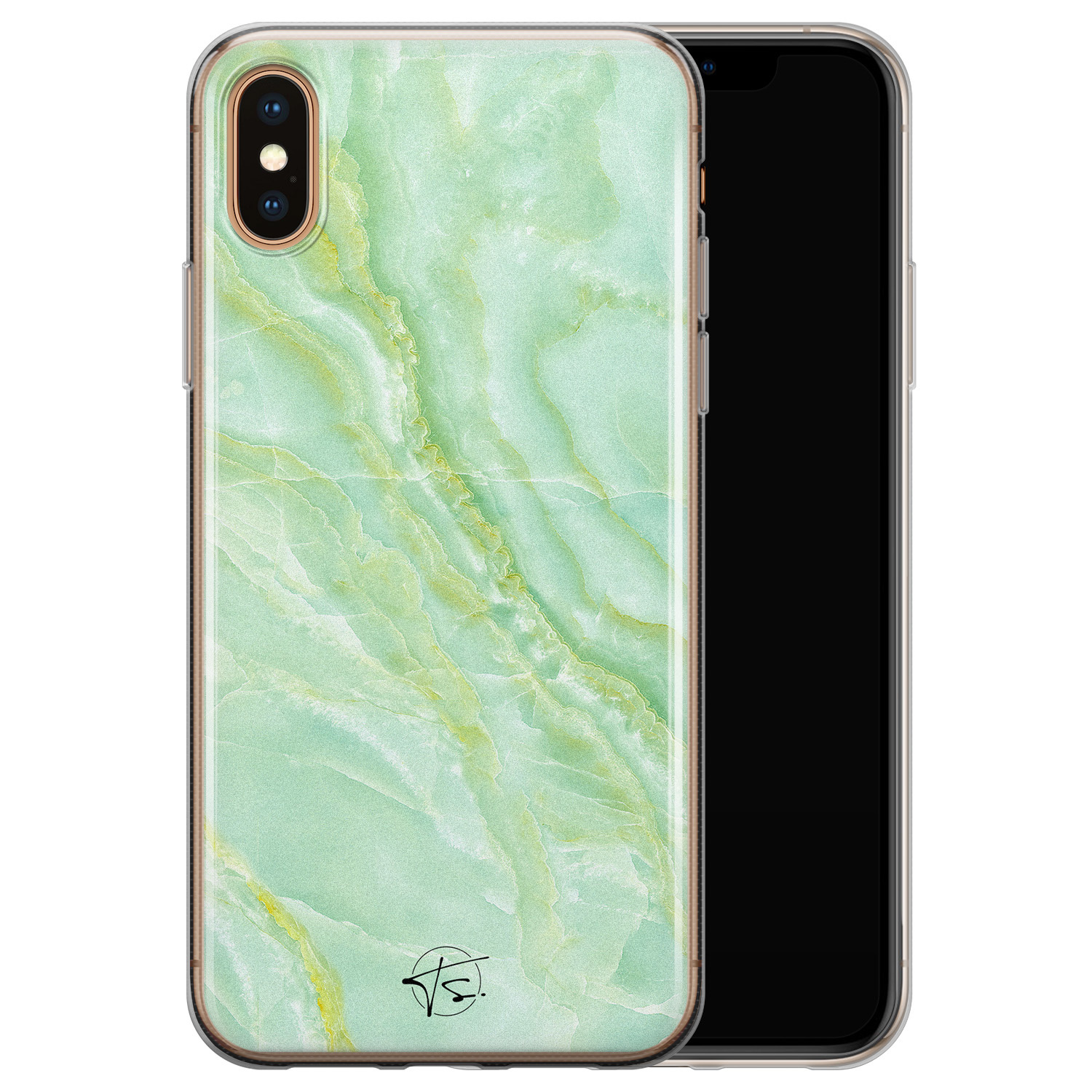 Telefoonhoesje Store iPhone XS Max siliconen hoesje - Marmer Limegroen