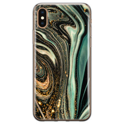 ELLECHIQ iPhone XS Max siliconen hoesje - Marble Khaki Swirl