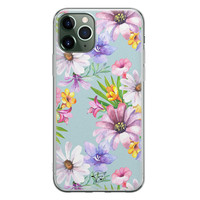 Telefoonhoesje Store iPhone 11 Pro siliconen hoesje - Mint bloemen