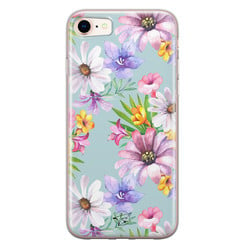 Telefoonhoesje Store iPhone 8/7 siliconen hoesje - Mint bloemen