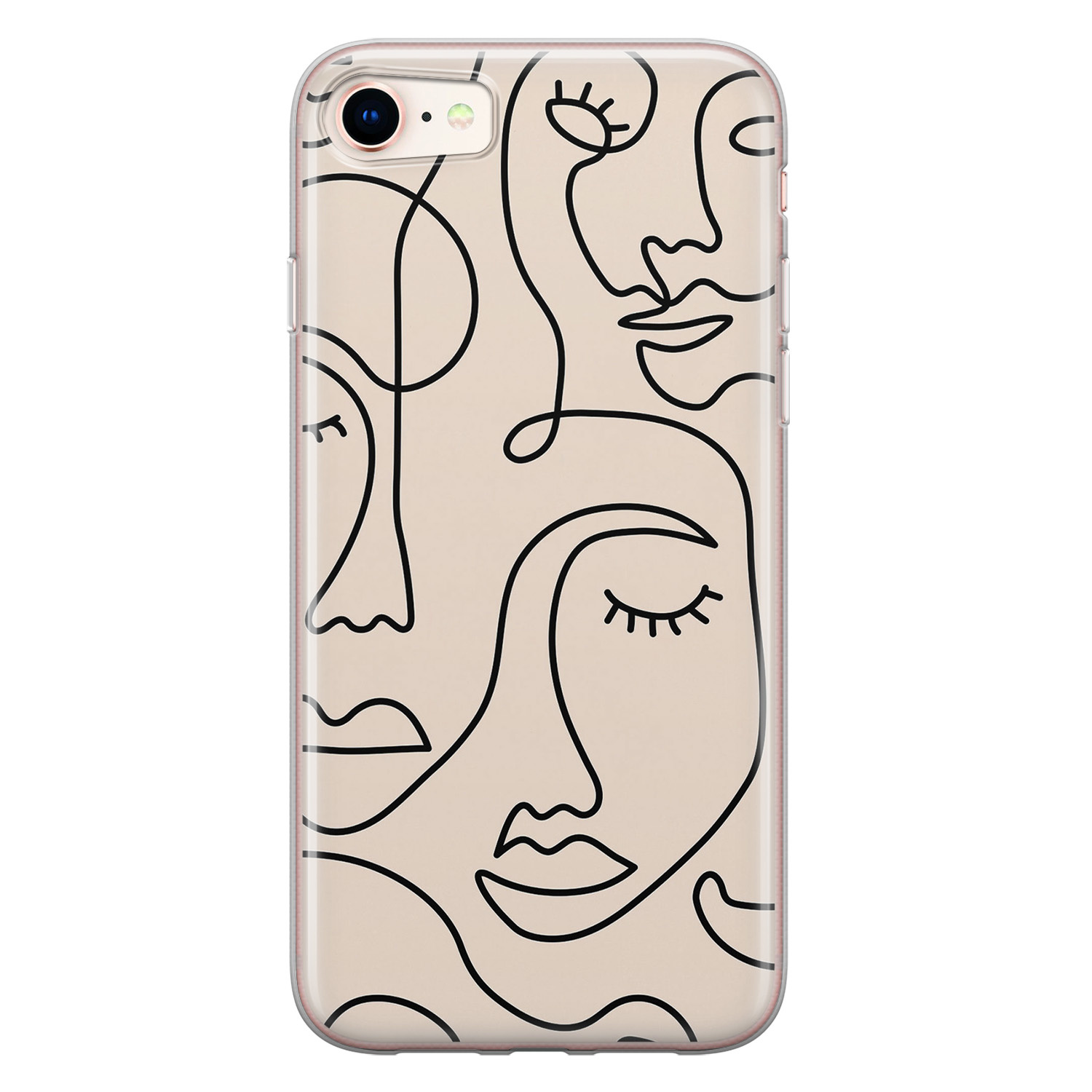 Artistiek Contractie schraper iPhone 8/7 siliconen hoesje - Abstract face line - Telefoonhoesje Store