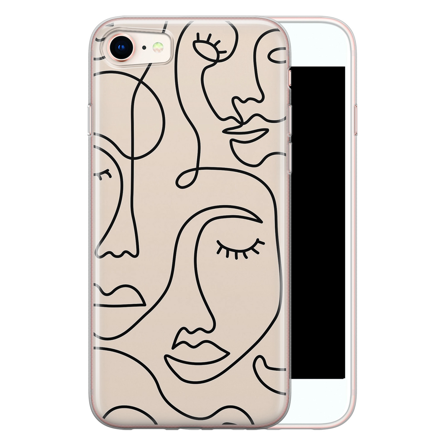 Leuke Telefoonhoesjes iPhone 8/7 siliconen hoesje - Abstract face line