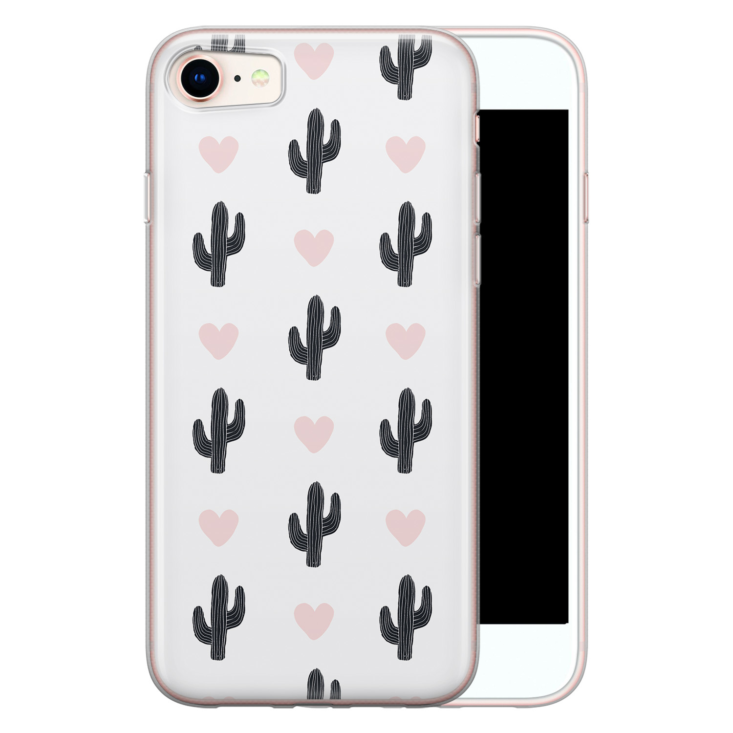 Leuke Telefoonhoesjes iPhone 8/7 siliconen hoesje - Cactus hartjes
