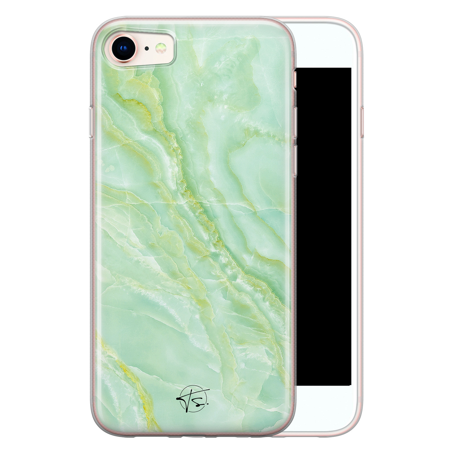 Fantasierijk tellen Perceptie iPhone 8/7 siliconen hoesje - Marmer Limegroen - Telefoonhoesje Store