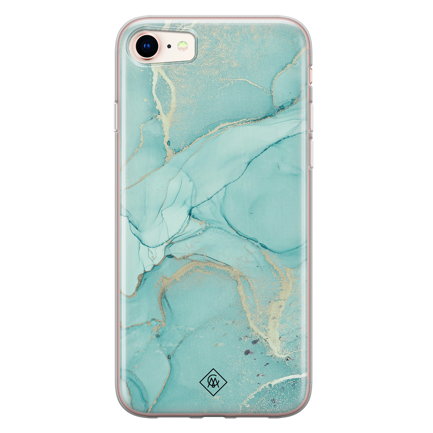 Casimoda iPhone SE 2020 siliconen hoesje - Marmer mintgroen