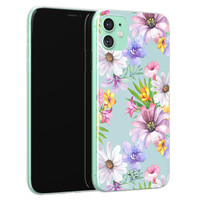 Telefoonhoesje Store iPhone 11 siliconen hoesje - Mint bloemen