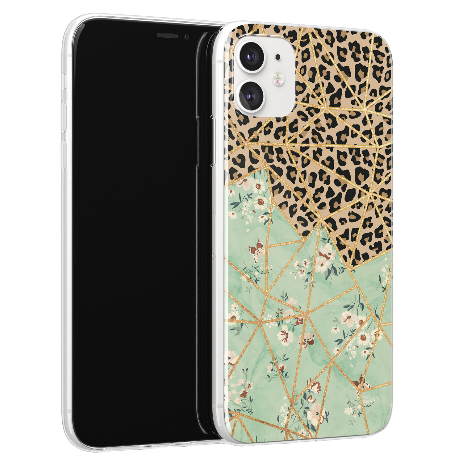 Leuke Telefoonhoesjes iPhone 11 siliconen hoesje - Luipaard flower print